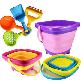 跨境爆款软胶折叠沙滩桶玩具套装男女孩互动儿童户外戏水玩水工具