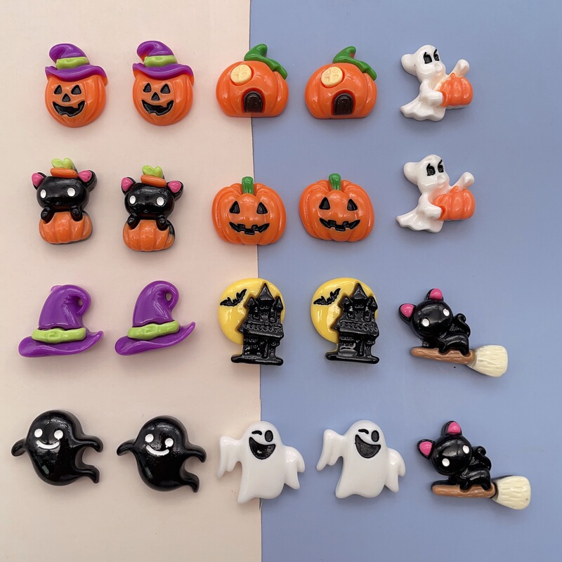 Cartoon Halloween Pumpkin Lantern Resin Accessories Wholesale Handmade DIY Cream Glue Ornaments Mobile Phone Case Hair Rope Hairpin