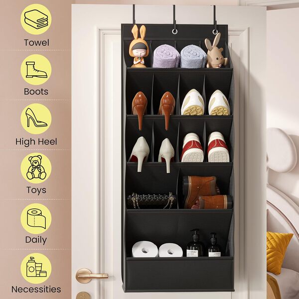 Behind-the-door shoe rack with large deep pockets