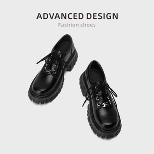 Ready Stock~Delias Loafers Thick-Soled Genuine Leather New Small Leather Shoes Round Toe Heightening Lace-Up Platform Shoes Flats for Women