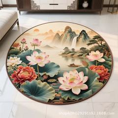 地毯莲花跪拜圆形立体水晶绒禅意打坐莲花地垫佛前毯子佛系礼佛垫
