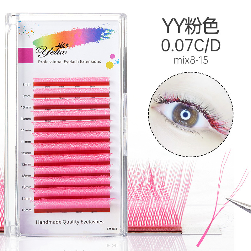 Fábrica de pestañas falsas personalizadas densas naturales en forma de Y injerto de pestañas falsas 0.07 mezcladas en un segundo florecer y colorido
