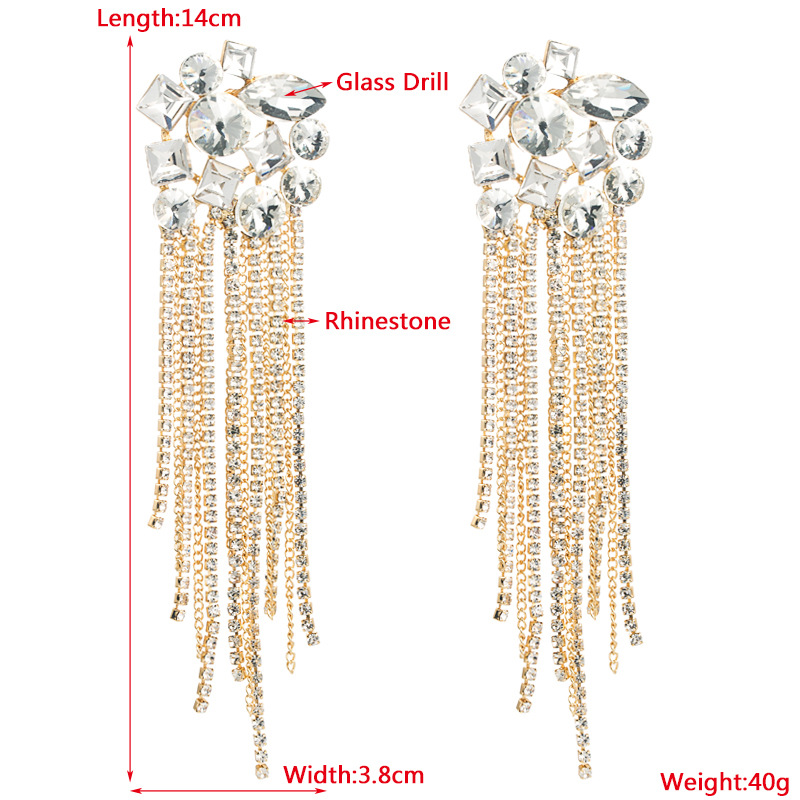 Fashion New Retro Baroque Alloy Inlaid Rhinestone Tassel Earrings Female display picture 1