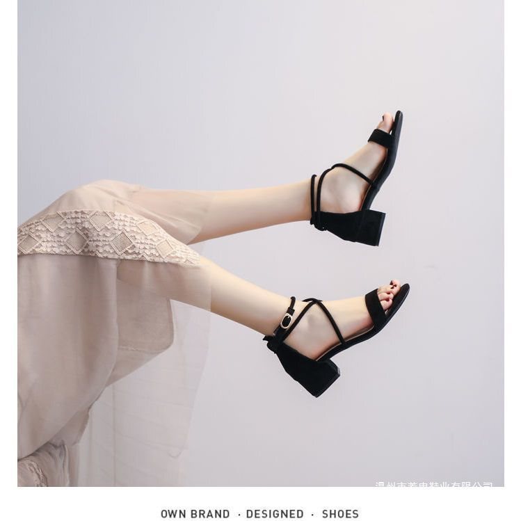 2026 Summer New Versatile Mid-Heel Chunky Heel Roman Sandals for Women, Fairy Style, Perfect for Pairing with Skirts