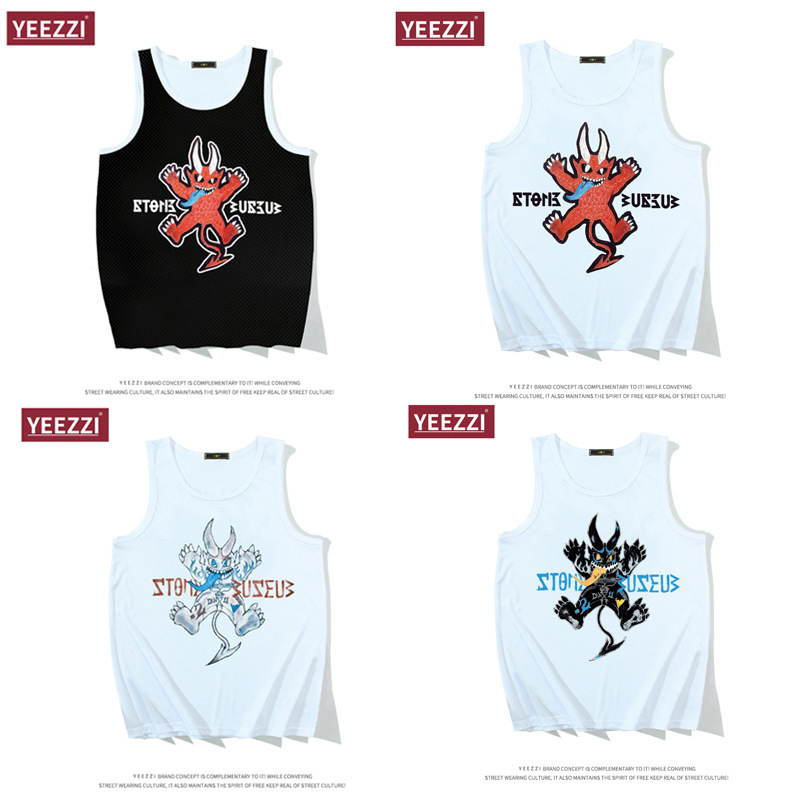American Quick-Drying Vest Mesh Jersey Summer Vest Mesh Sugar Print Fitness Sleeveless Breathable Sports Top