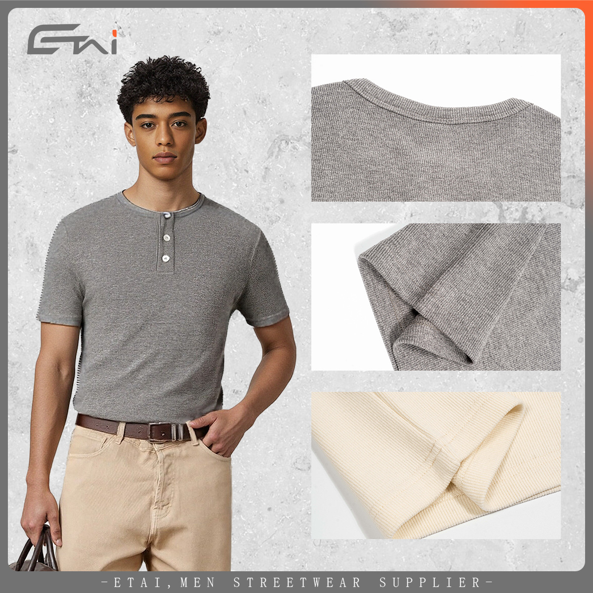ETAI ropa de hombre verano henry manga corta marca de moda para hombres casual de alta calidad camiseta delgada modelo base