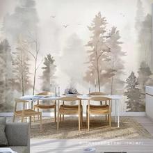 北欧简约墙布树林沙发客厅手绘墙纸壁画式餐厅卧室电视背景墙壁纸