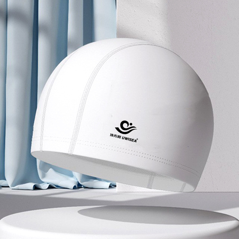 Gorros de natación de PU para hombres y mujeres adultos, personalizables con logotipo, alta elasticidad, cómodos para cabello largo, no aprietan la cabeza, adecuados para estudiantes y niños mayores, gorros de natación impermeables.