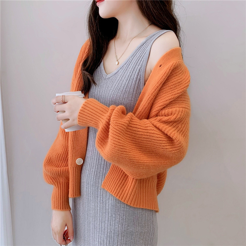French V-Neck Candy Color Long Sleeve Cardigan Women's Loose Knit Sweater Coat Casual Elegant Outerwear_ecoleips.com