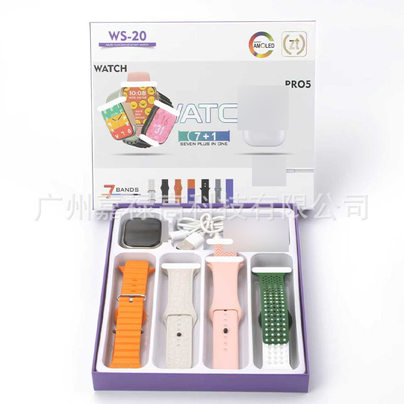 Ws-20 Bluetooth Call Smart Watch Heart Rate Blood Pressure Blood Oxygen Monitoring Mode 7in1 Multi Strap + Headset Set
