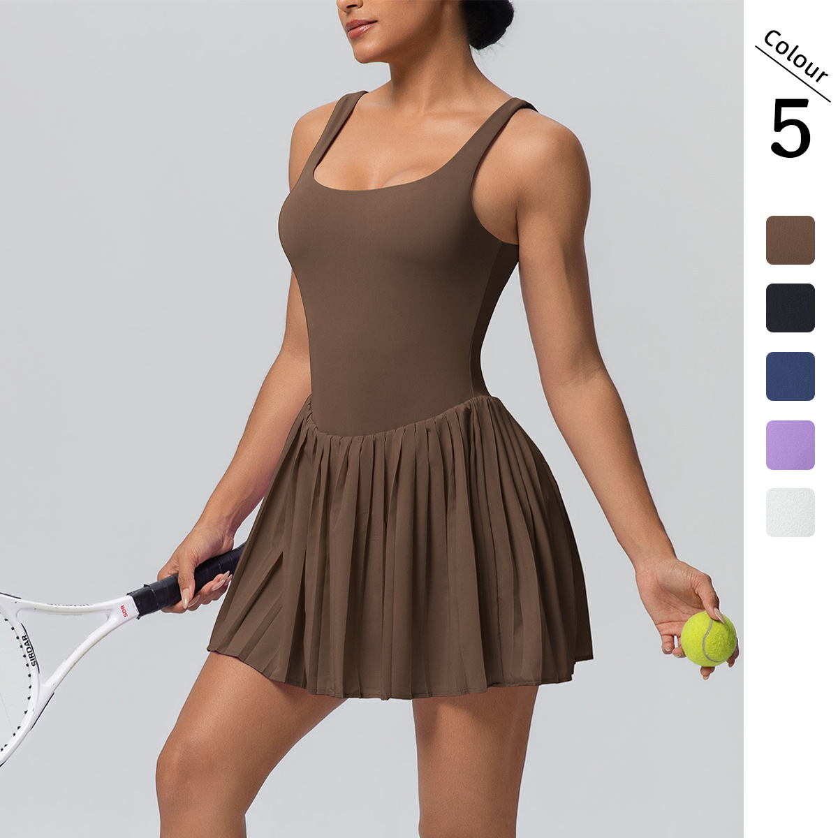 Cross-Border European and American Style Seamless Two-Piece Sports Dress with Anti-Exposure Pockets for Outdoor Running, Fitness, and Tennis
