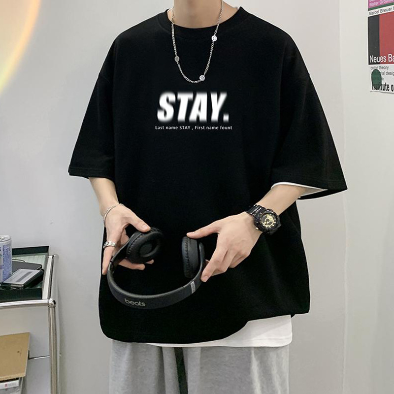 新款印花短袖男生夏季t恤美式夏天潮牌半袖休闲宽松上衣体恤男孩