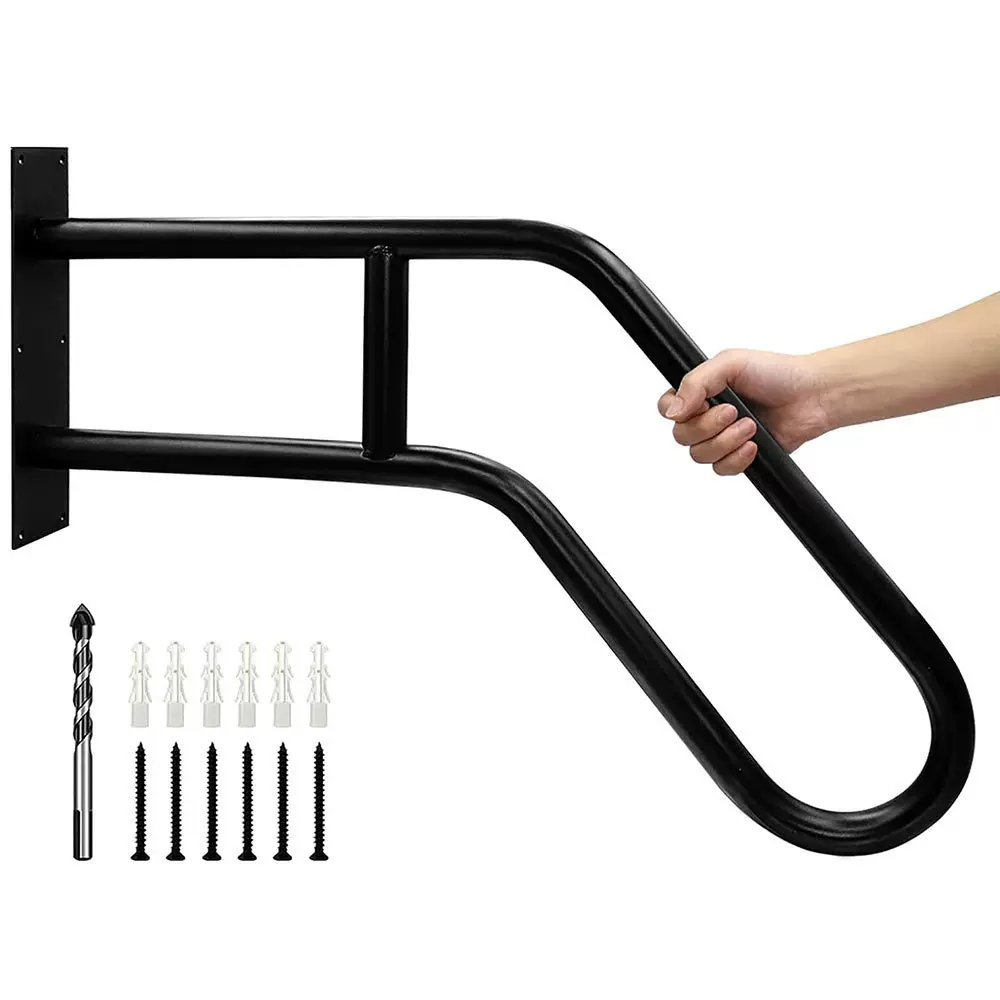 户外台阶扶手U型 哑光黑色壁挂式扶手 台阶入口楼梯安全扶手杆