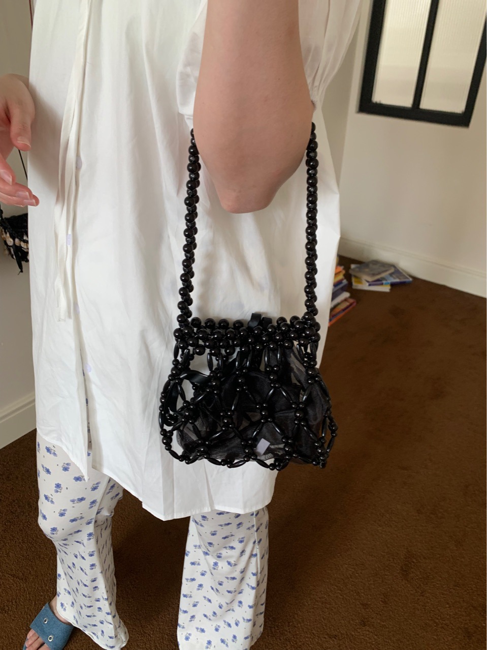 Bolsa de ombro com pérolas para mulher, mala de mão elegante_voghion.com