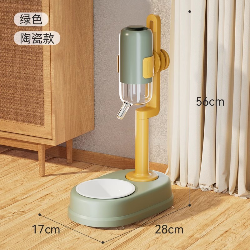 Perro vertical transfronterizo fuente de bebida automática para mascotas alimentación ajustable para mascotas de acero inoxidable antidetonante doble tazón de gato