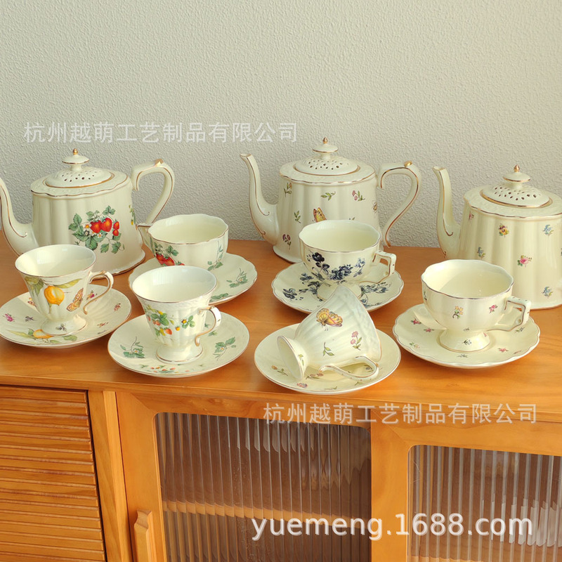 European Ins Coffee Cup and Saucer Set Ceramic British Gold-Rimmed Tea Cup Teapot French Restaurant Cup Daily Gift Giving European Ins Coffee Cup and Saucer Set Ceramic British Gold-Rimmed Tea Cup Teapot French Restaurant Cup Daily Gift Giving