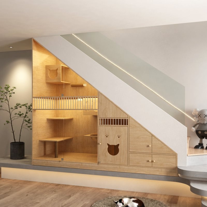 楼梯猫笼子阳台猫别墅猫屋实木展示寄养柜子玻璃繁育宠物房子