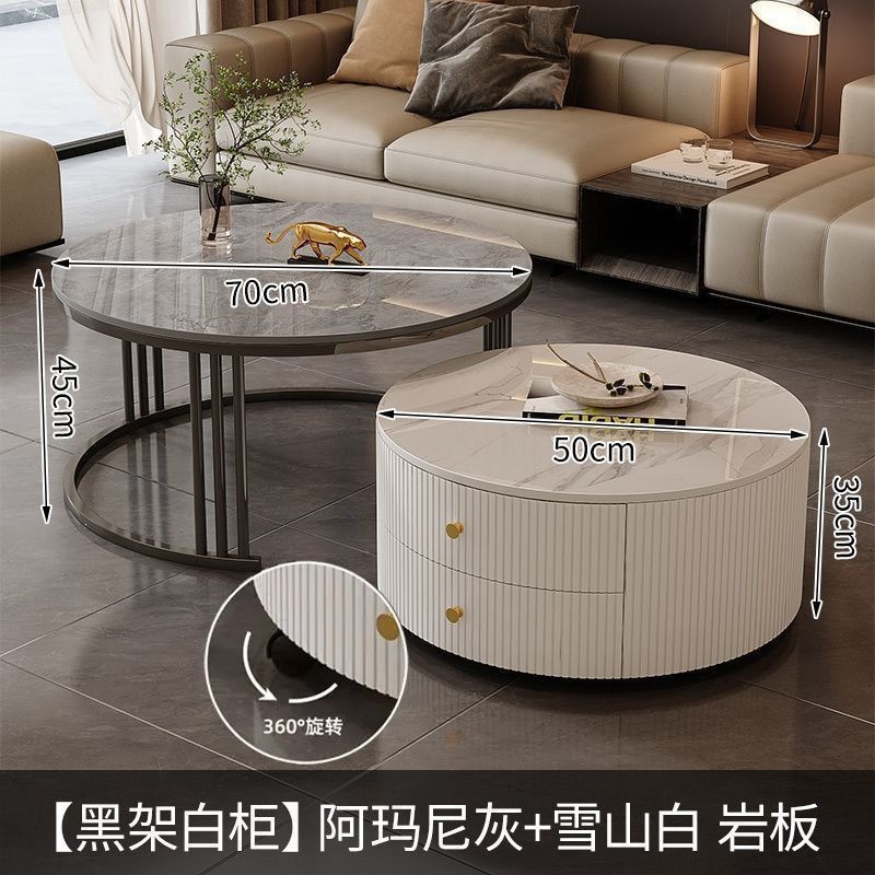 Cream Italia tabla de roca retráctil mesa de té lujosa moderna combinación simple sala de estar pequeña casa mesa redonda