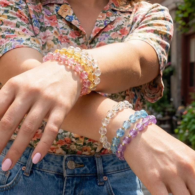 New cross-border ins-style crystal glass bracelet, colorful dopamine fresh bracelet, stackable fashion beaded wrist accessory