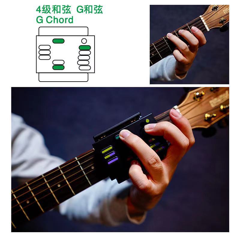 Solo guitarra ayuda práctica artefacto ukelele cuerda de la mano izquierda un clic automático botón cadena prensa bala ayuda
