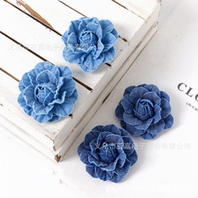 牛仔布山茶花玫瑰花布艺花朵 diy手工发饰材料半成品饰品配件辅料