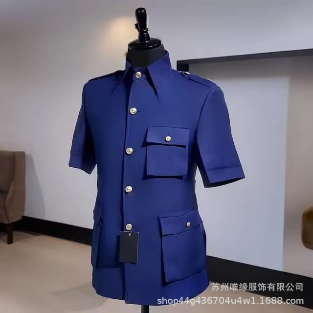Men's New Chinese-Style Two-Piece Suit with Stand Collar, Blazer and Pants Set, Slim Fit Casual Formal Wear for Weddings