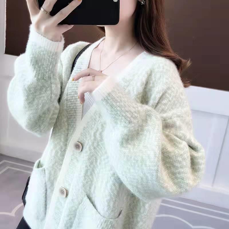 雪尼尔毛衣女外套2025女装春秋厚水貂绒宽松外穿慵懒风针织开衫|undefined