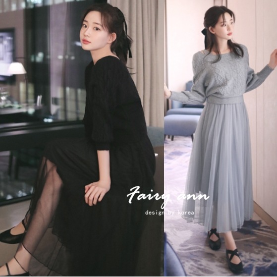 现货韩国正品milkcocoa.10月梦幻仙女无袖纱裙+毛衣套装