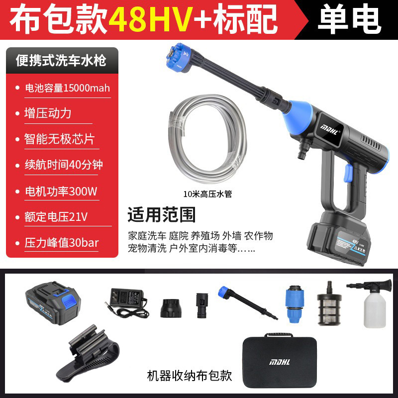 Washer Portable | Xǐchējī High pressure car wash water gun - 8109-high-pressure-water-gun-blue-gray-15-electric-96hv-brushed