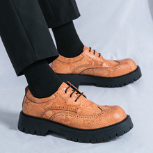 外贸厚底皮鞋男士英伦风棕色雕花布洛克商务休闲男鞋低帮真皮潮鞋