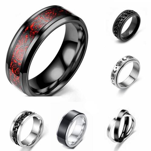 Cross-border wholesale rotating titanium steel rings for men, European and American, stress-relief stainless steel couple rings