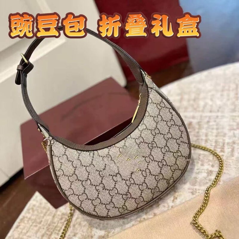 Foreign Trade Brand g Half-Moon Handbag Shoulder Bag Chain Bag European and American Retro Fashion Crescent Bag Folding Box Wholesale Foreign Trade Brand g Half-Moon Handbag Shoulder Bag Chain Bag European and American Retro Fashion Crescent Bag Folding Box Wholesale