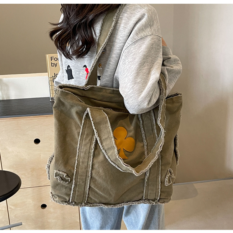 577g Weight Polyester Lining Material Sewing Thread Fashion Element Open Closure Type Double Handle Strap Type Tote Bag Bags Type Daily, Street, Shopping Occasion Canvas Material Solid Color Pattern All Seasons Season Women's Gender Streetwear Style Square Shape Large Size Women's Large Canvas Solid Color Streetwear Sewing Thread Square Open Tote Bag 10
