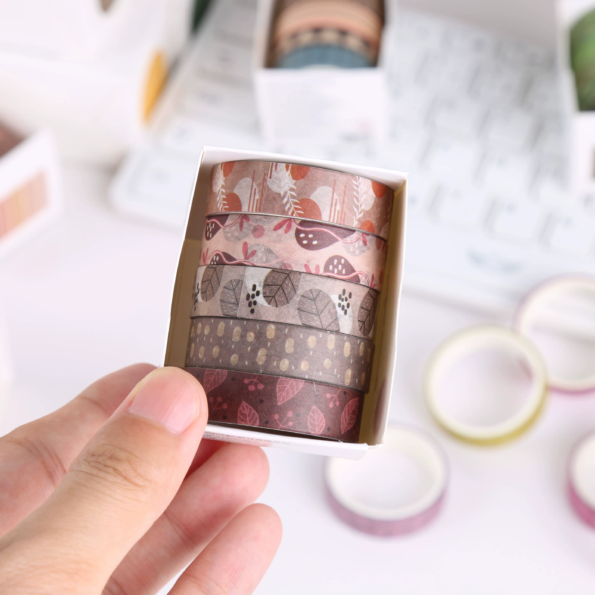 Washi tape set Mori Mori, 1 cm × 2 m 5‑rolls, retro decorative patterns