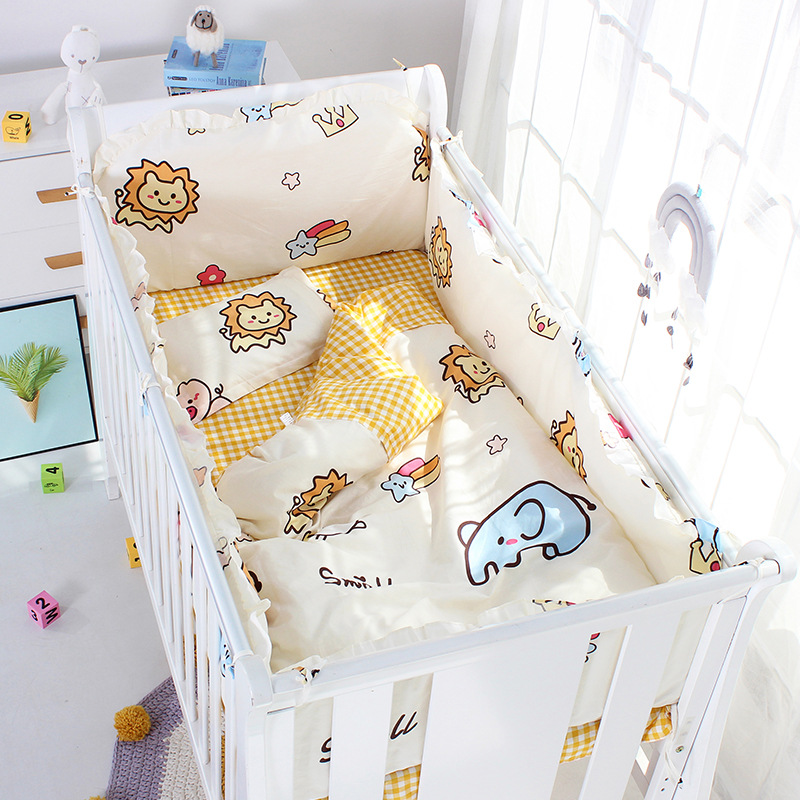 아기 침대 세트 9 피스 어린이 아기 침구 탈착식 세척 가능 터치 방지 헤드