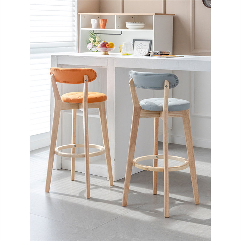 Modern Minimalist Bar Stool Solid Wood Home Use Nordic Bar Table and Chair with Backrest Front Desk Cashier High Stool Solid Wood Chair