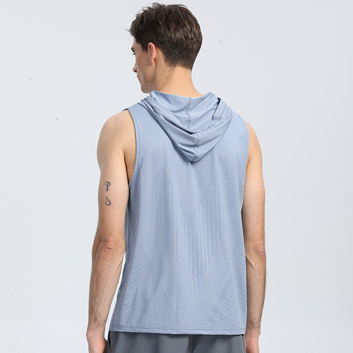 Summer new hooded quick-drying sports vest for men Amazon cross-border fitness men's sleeveless t-shirt running training clothes