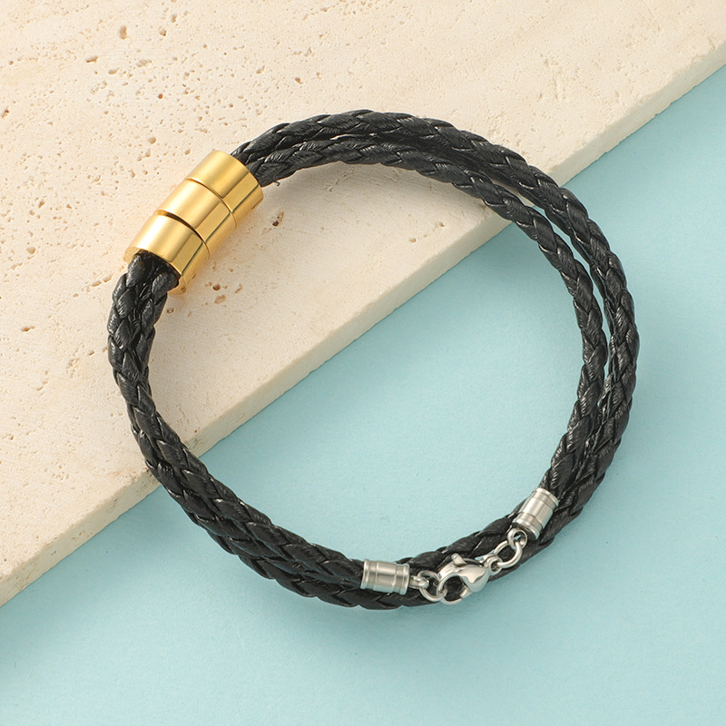 Stainless Steel Leather Rope Vintage Style Plating Color Block None Bracelets display picture 4