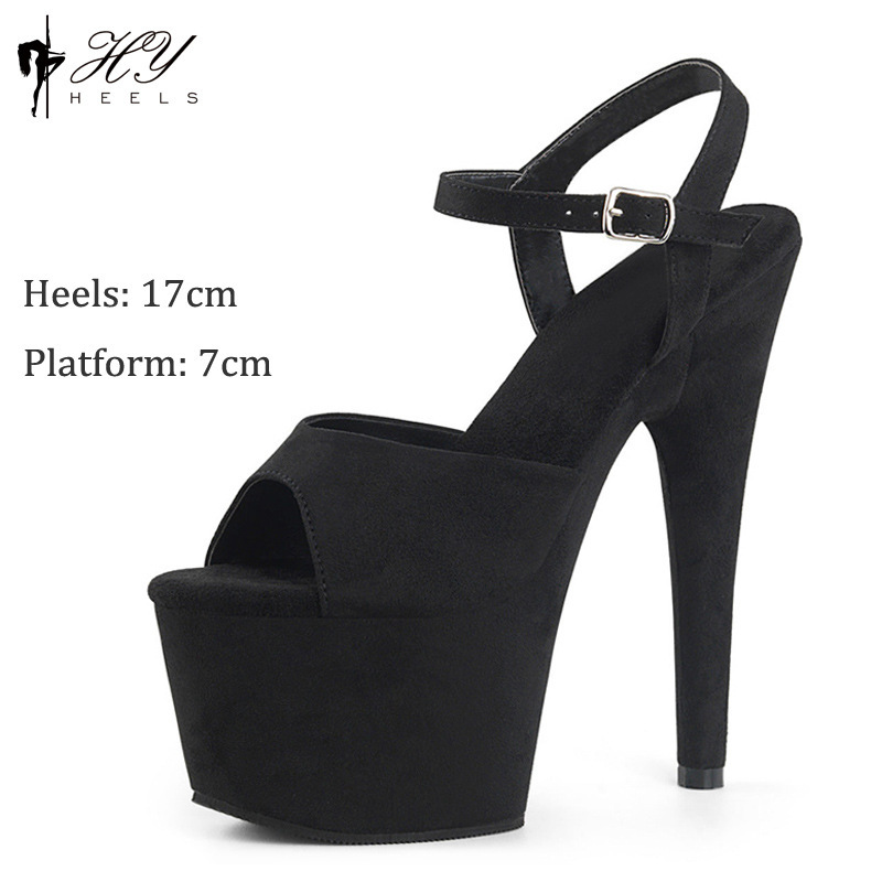 17cm Suede High-Heeled Sandals European and American Model Runway Shoes Banquet Shoes Dance Pole Dancing Shoes Ultra-High Heels Stiletto Heels