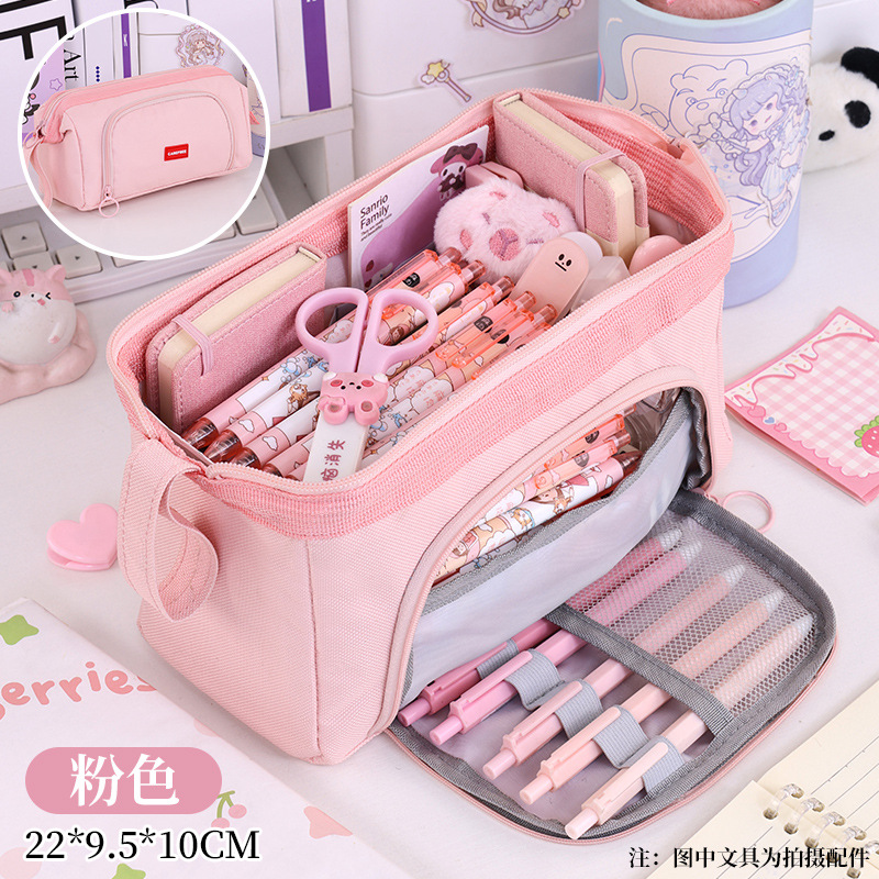 Bolsa de lápiz de ventana transfronteriza tipo barco de gran capacidad caja de papelería portátil de lona de doble capa simple caja de lápiz para estudiantes de primaria y secundaria