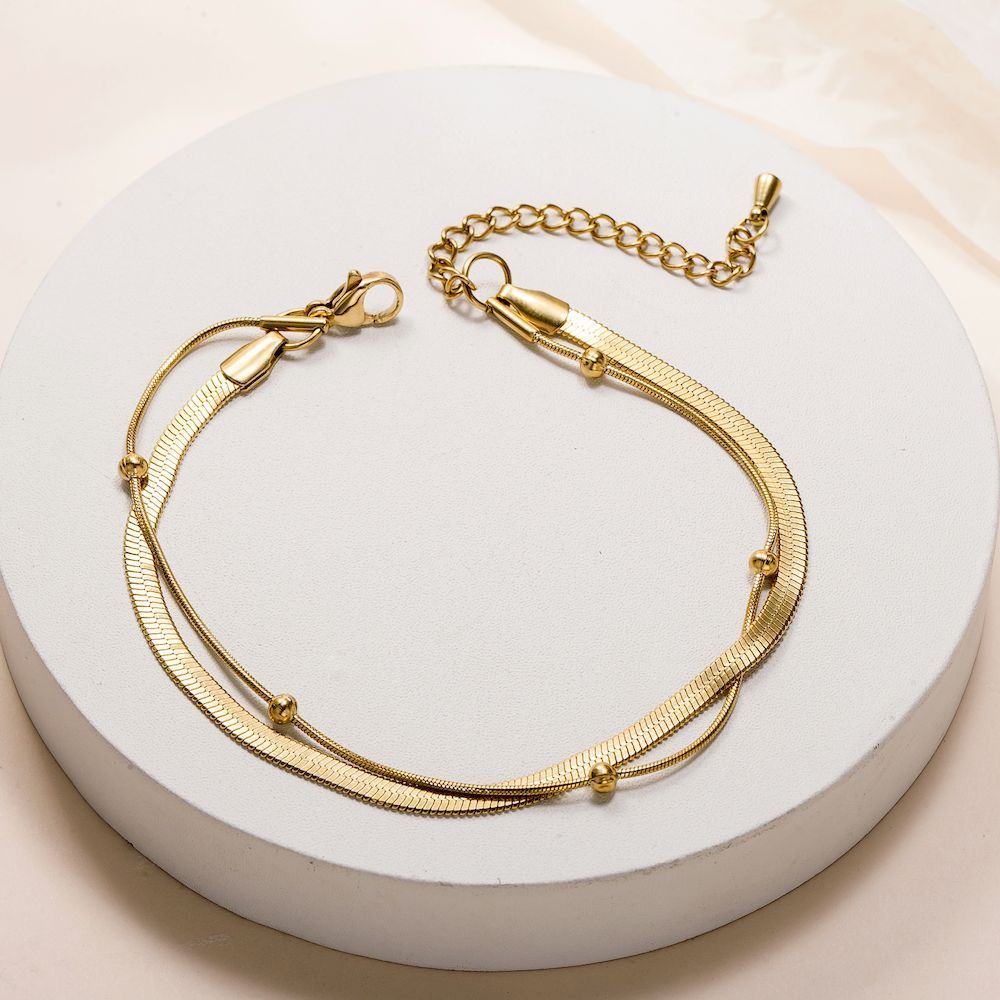 Elegant Double Layer Titanium Steel Bracelet Chain 18k Gold Vacuum Plated Non Fading For Stacking Jewelry Accessory_voghion.com