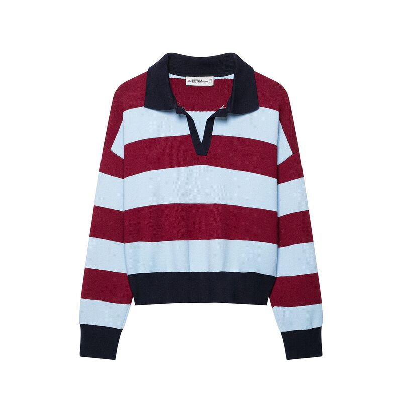 Wholesale for export: European and American style 2026 autumn new collection, fashionable and simple striped knit tops for women, striped knit polo shirts Wholesale for export: European and American style 2026 autumn new collection, fashionable and simple striped knit tops for women, striped knit polo shirts
