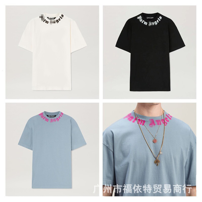 24S Cross-border European and American Fashion Brand Palm Angel Letter Scarf Printed Short-sleeved T-shirt Men's and Women's American High Street Half-sleeved Shirt