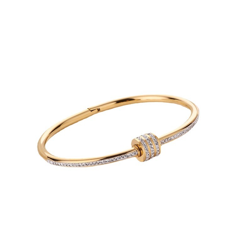 Brazalete de acero de titanio de moda europea y americana, brazalete de diamantes retro de mujer, Taigang, joyas de oro rosa al por mayor