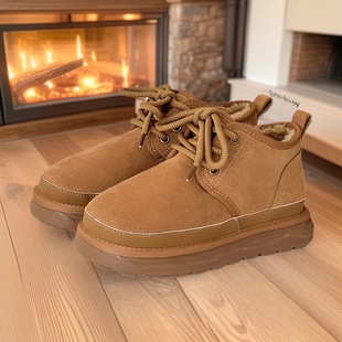 3272 Sangpo Snow Boots Autumn and Winter Vintage Genuine Leather Thick-soled Non-slip Winter Cotton-padded Shoes for Men and Women Couple fleece-lined Shoes