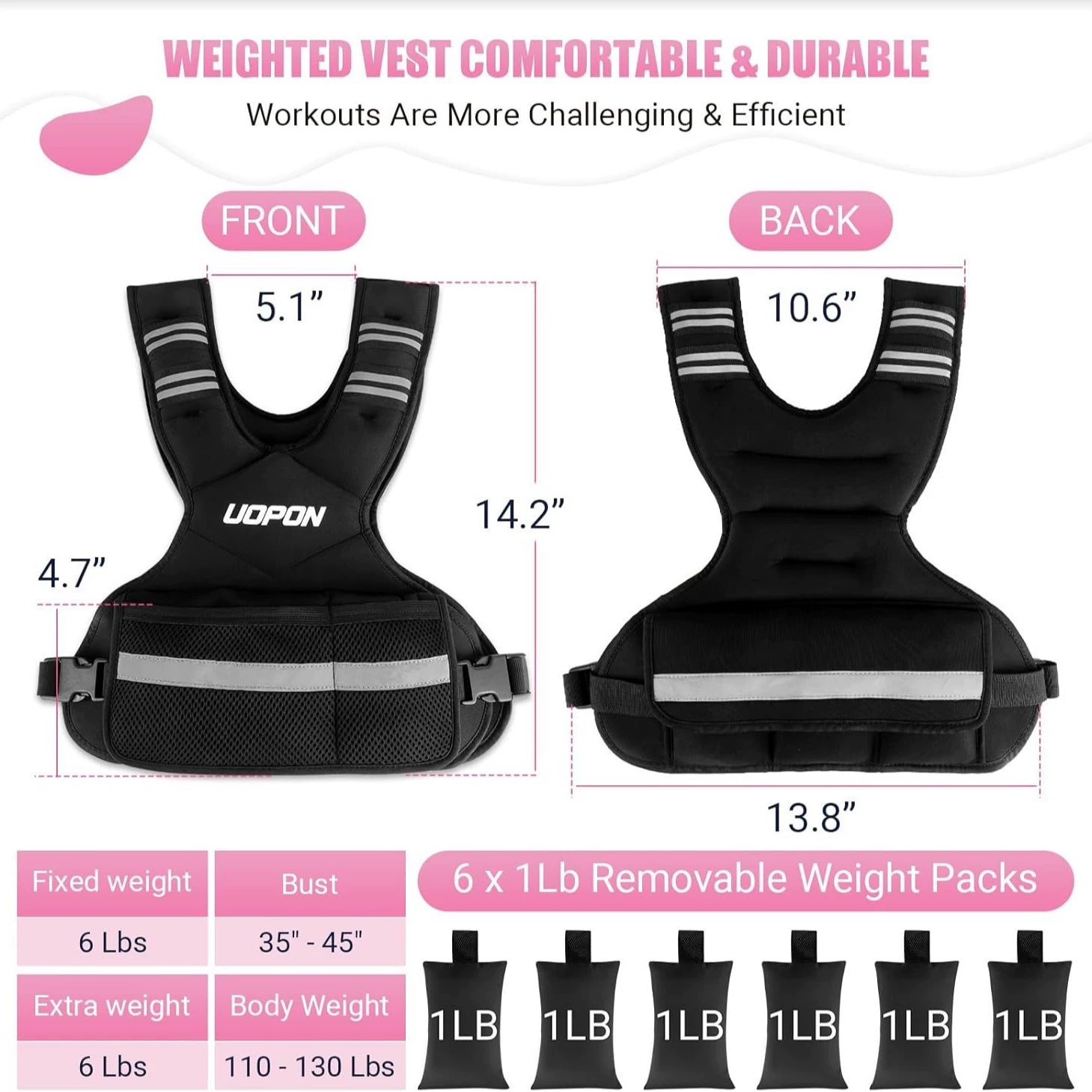 Women's adjustable weighted vest 6-12 lbs pleated vest with pocket reflective strips running exercise strength training