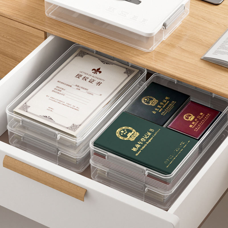 Caja de almacenamiento de recopilación de datos de oficina en el hogar caja de almacenamiento multifuncional de varios documentos caja de almacenamiento de archivos transparentes A4