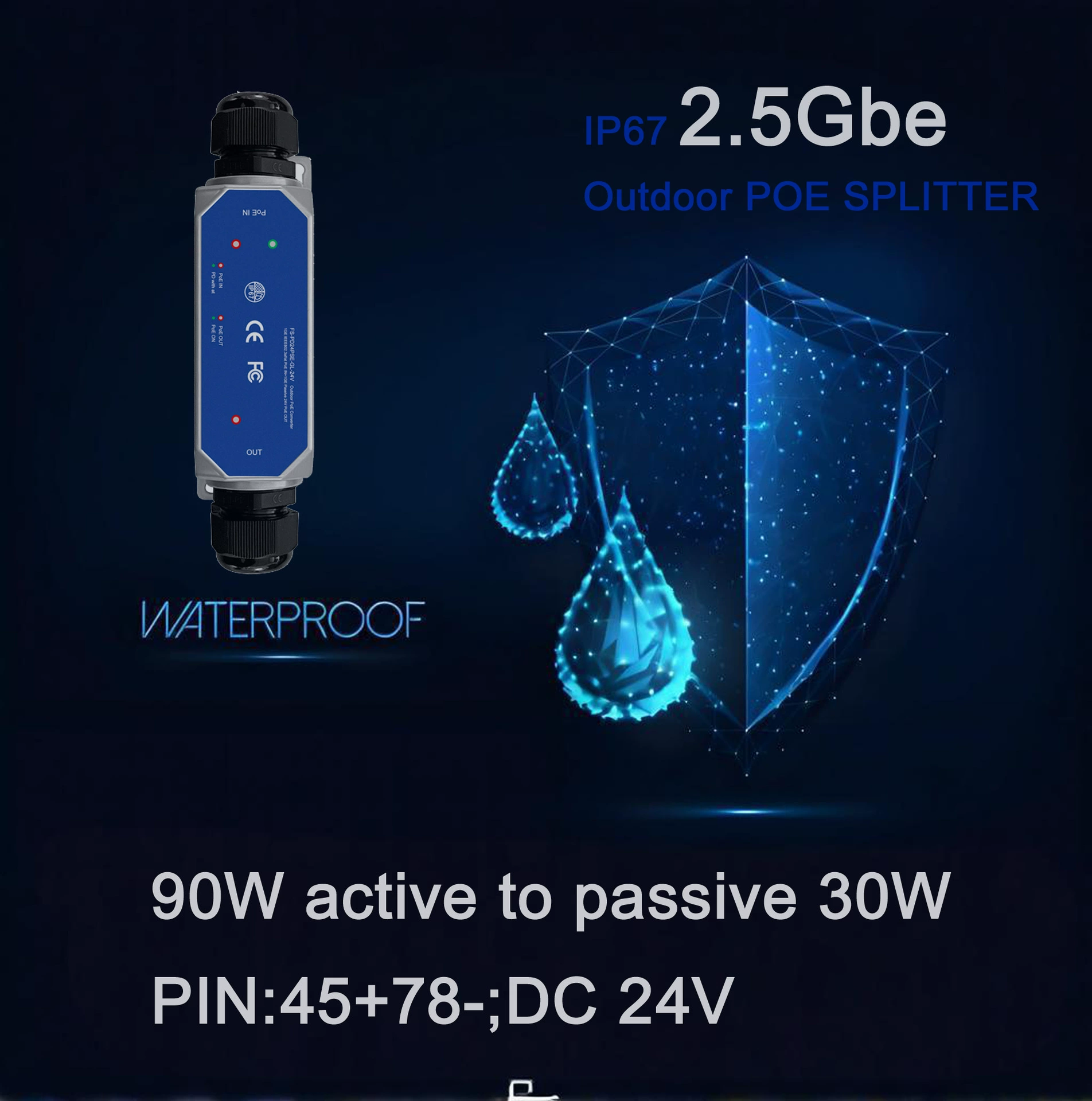 Конвертер PoE 2.5G/10G, активный PoE 90 Вт в пассивный PoE 30 Вт