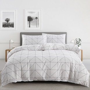 Cross-Border Amazon White Plaid Printed Quilt Cover Home Textile Bedding Three-Piece Set Foreign Trade Manufacturers Wholesale Supply
