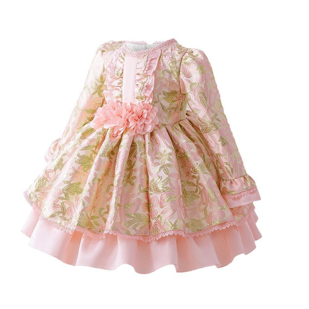 Nuevos vestidos de niños transfronterizos vestidos de princesa de niña vestidos de aniversario vestidos de manga larga vestidos de satén calcomanías